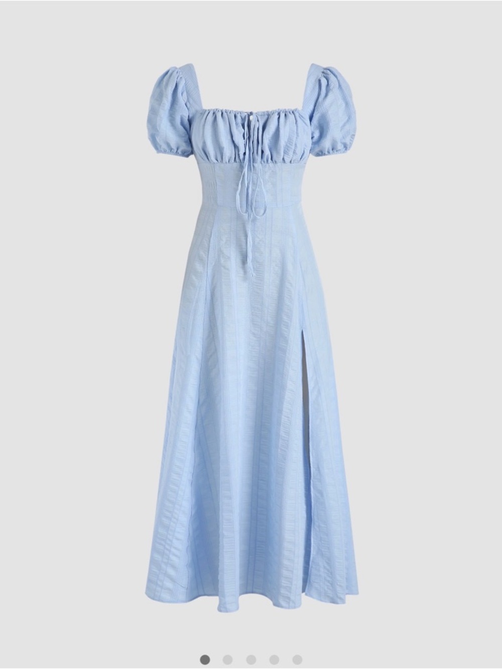 Light Blue Puff Sleeve Maxi Dress with Front Slit